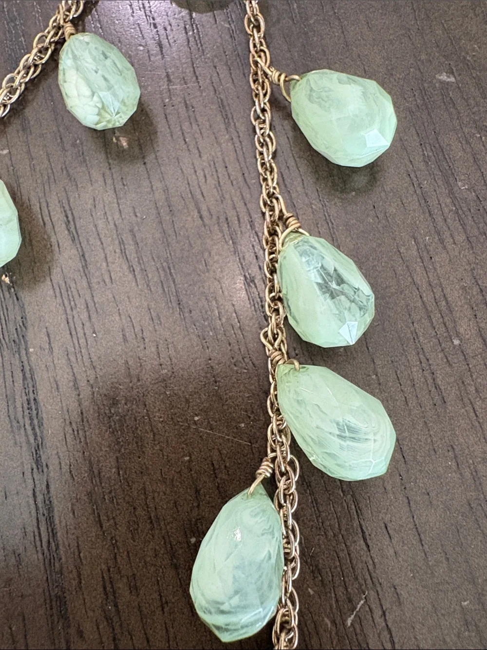Gold Layered Necklace with Mint Green Teardrop Beads